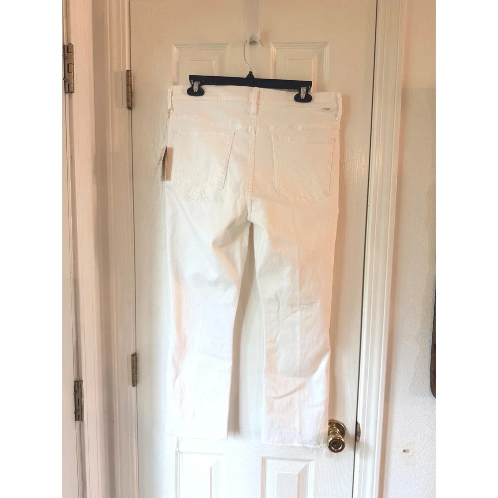 Mother The Insider High Rise Crop Step Fray Bootcut Jeans White 33